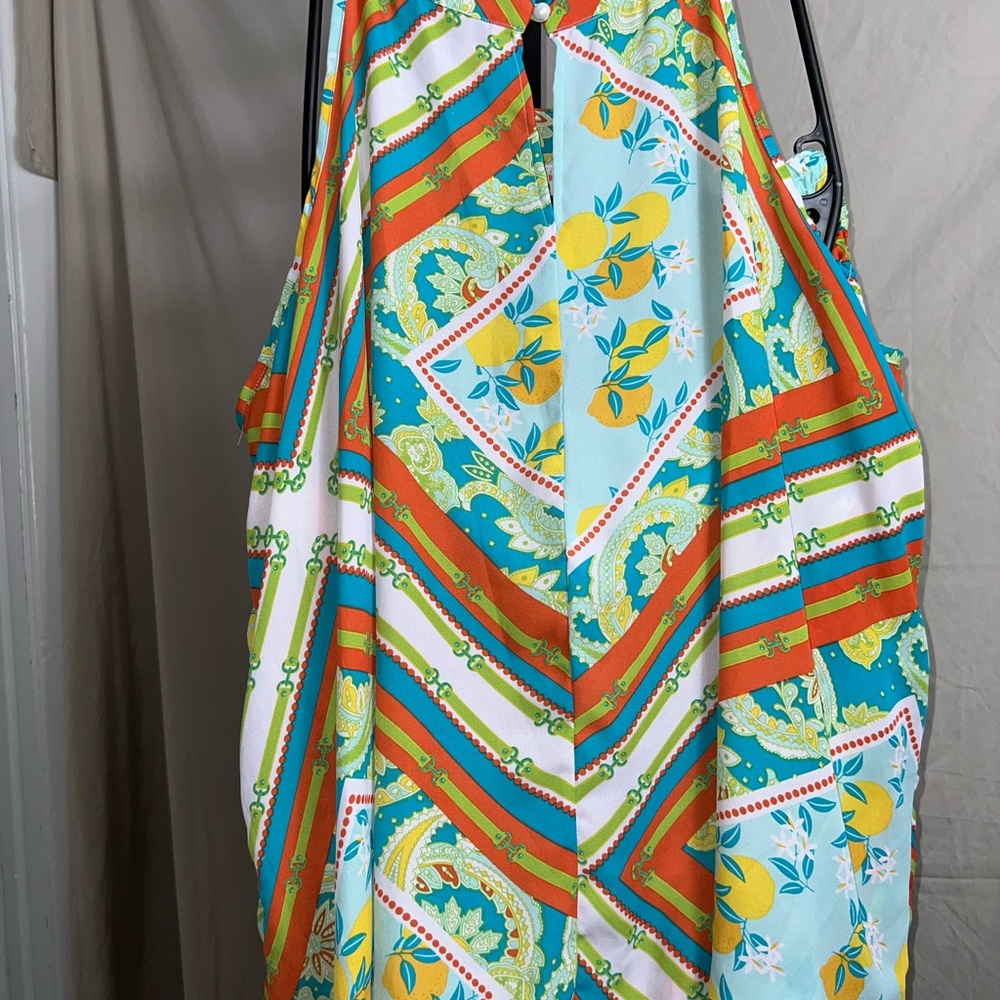 Ashley Stewart Scarf Print High Collar top. Size 26/28. Matching pants sold sep.